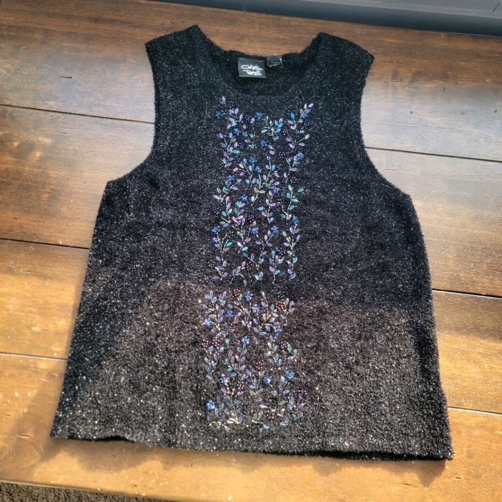 y2k Christina Rotelli Whimsygoth Fairy Grunge Beaded Sweater Vest Black sz XL